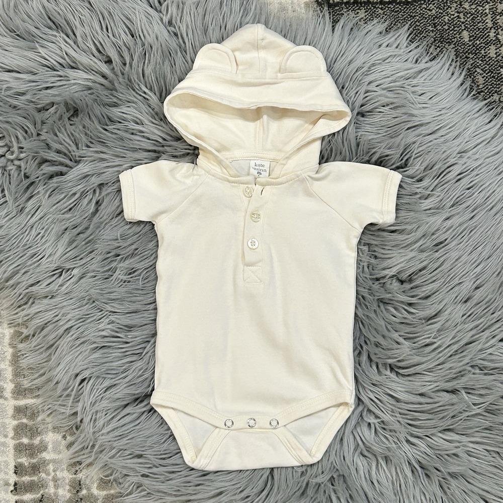 Kate‎ Quinn 100% Organic Cotton Cream Unisex Hooded Bodysuit ($38) 3-6 months
